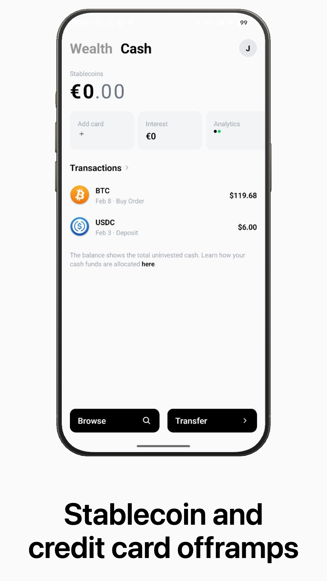 Farao wealth view with stablecoin balance